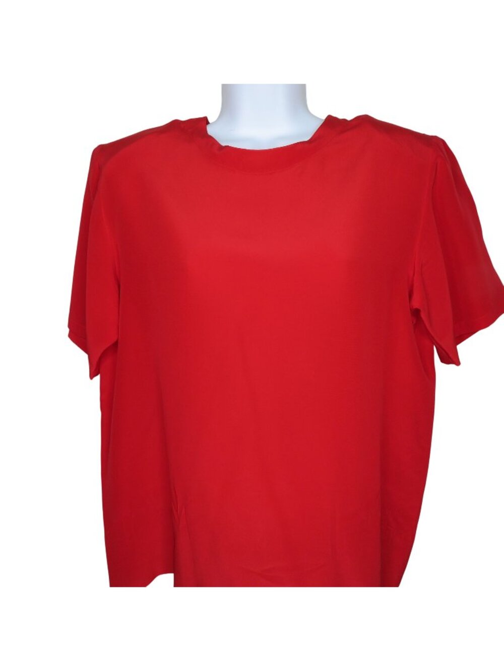 Vintage Oscar De La Renta Red Silk Short Sleeve Blouse Womens M Shoulder Pads